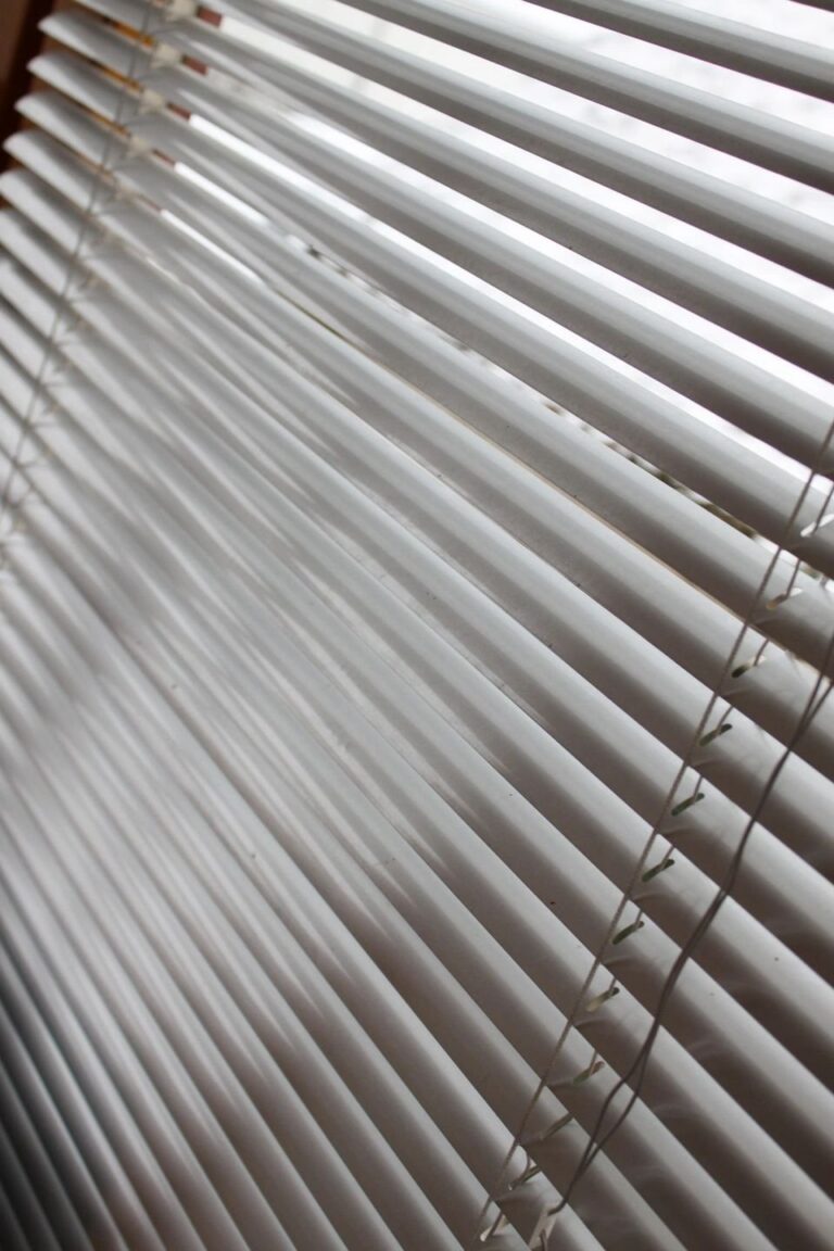 Close-up of white horizontal window slats